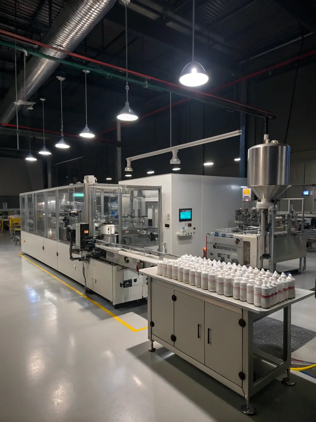 A state-of-the-art pharmaceutical manufacturing plant with automated machinery, highlighting Arcadia Projects' capabilities in the pharmaceutical sector.